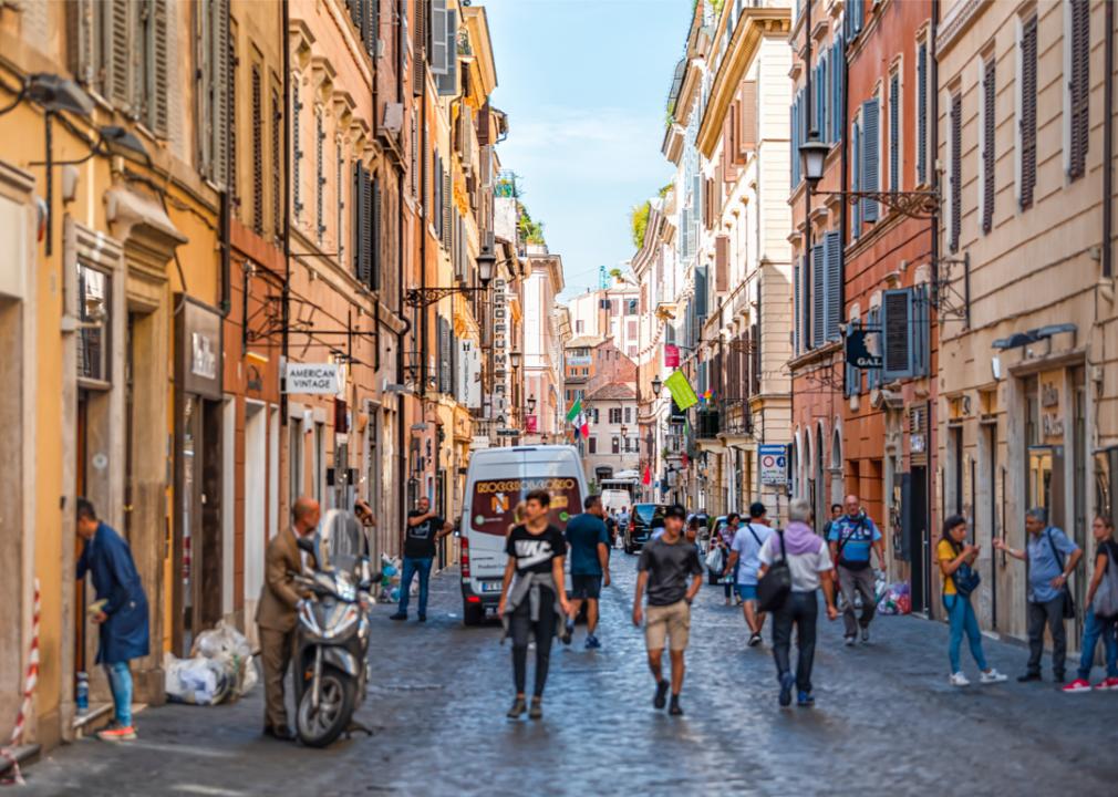 People on a cobblestone street in Rome
