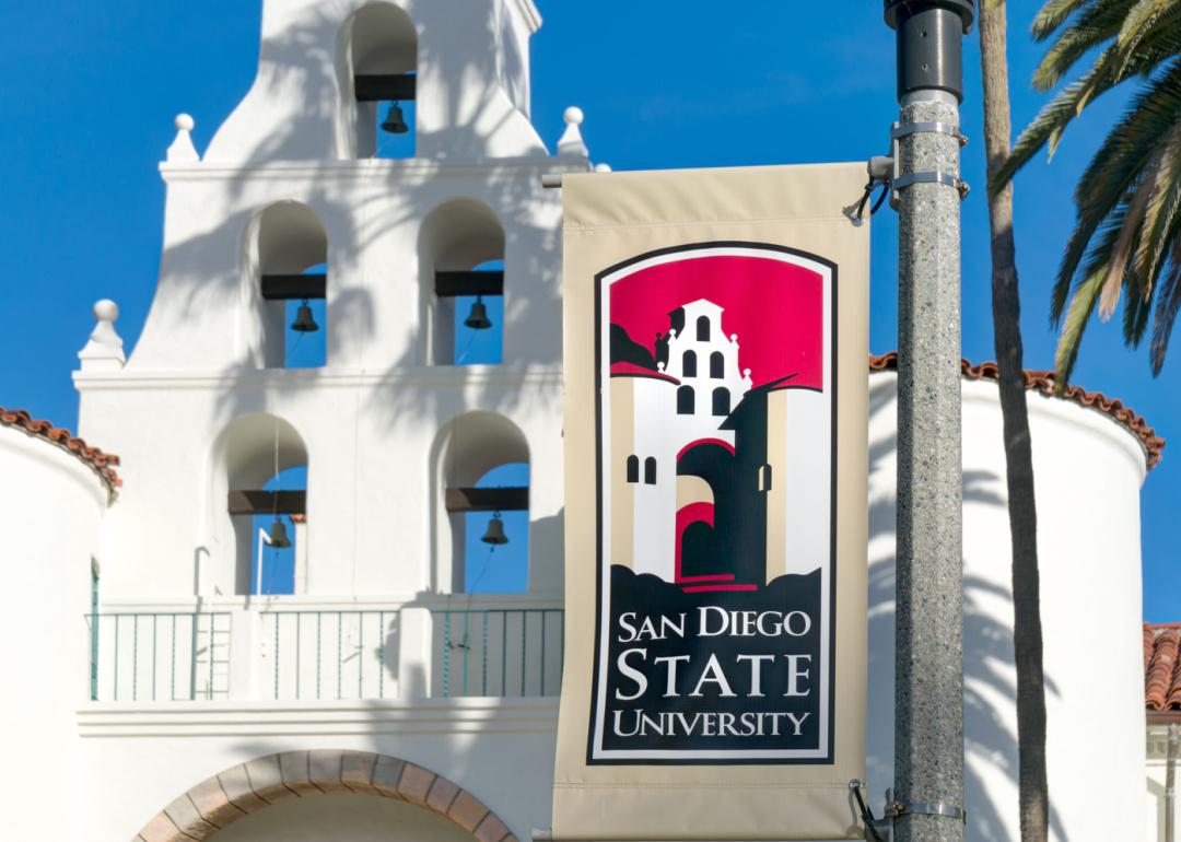 San Diego State University banner on campus.