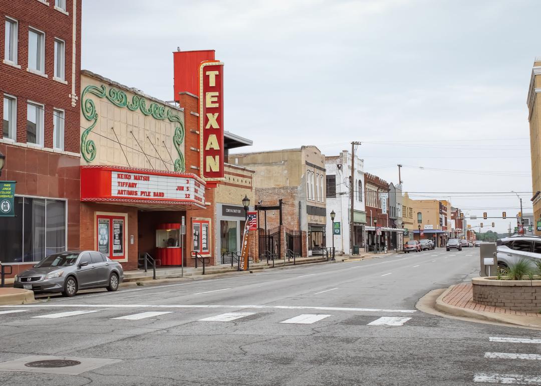 Businesses and theater in downtown Greenville.