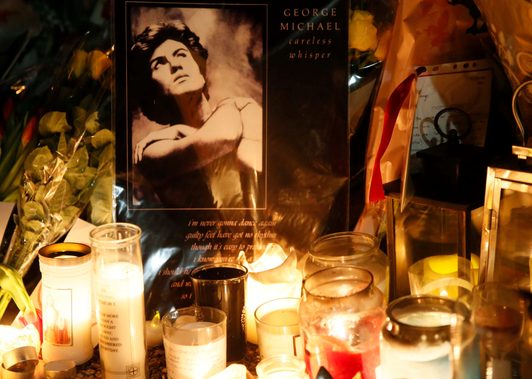 Detail of memorial candles at George Michael’s house.