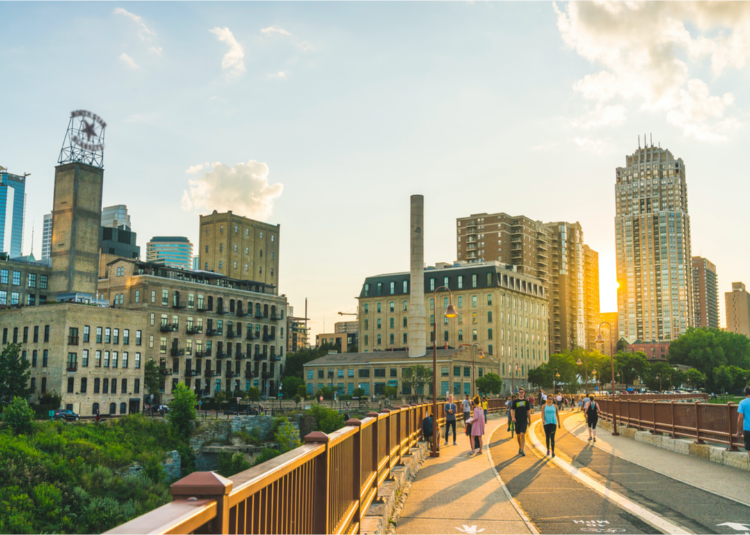 View on Stone Arch Bridge at sunset.