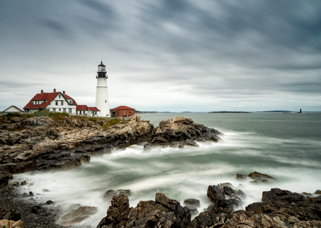 Portland Head lighthouse on stormy day.