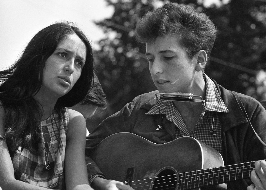 Joan Baez and Bob Dylan performing in Washington D.C. during the March on Washington civil rights rally.
