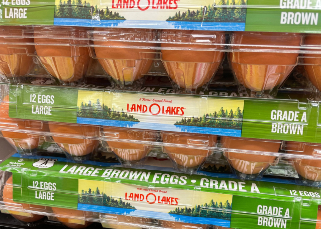 Carton of Land O Lakes eggs in supermarket.