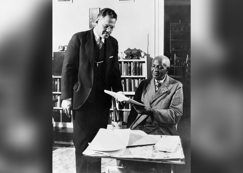 Tuskegee Institute president Dr. Frederick D. Patterson and George Washington Carver on April 2, 1940.