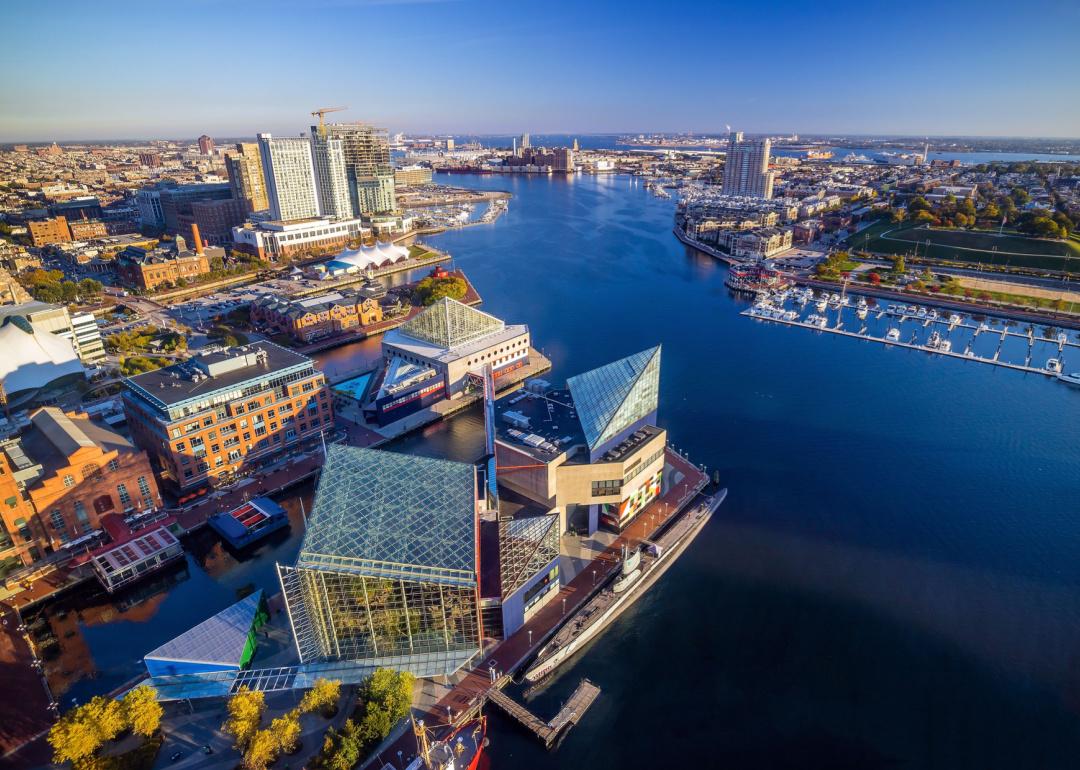 Aerial view of Inner Harbor area.