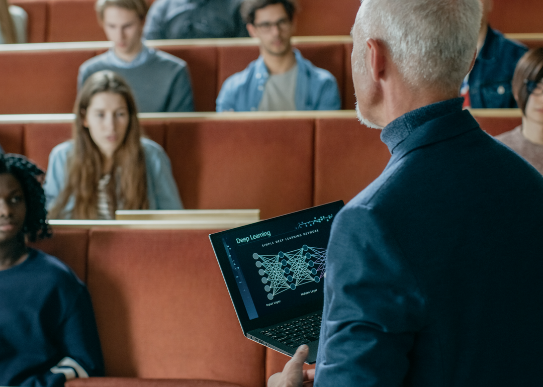 Computer science professor leads lecture.