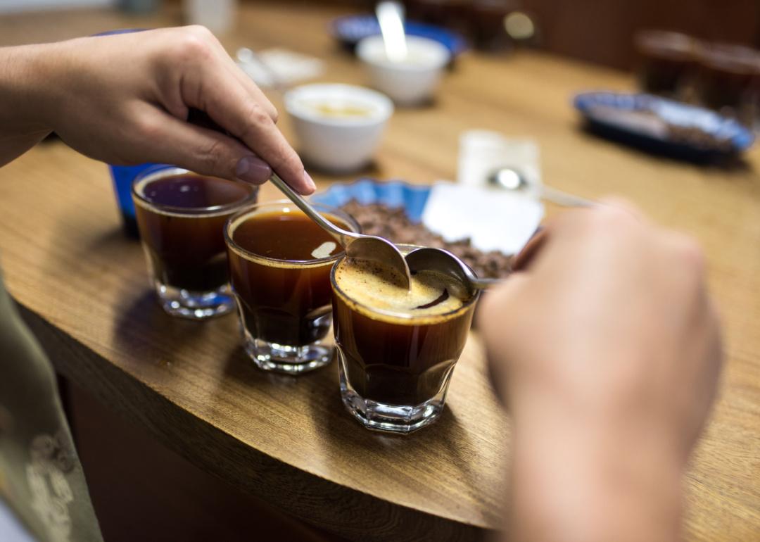 Professional coffee cupping.