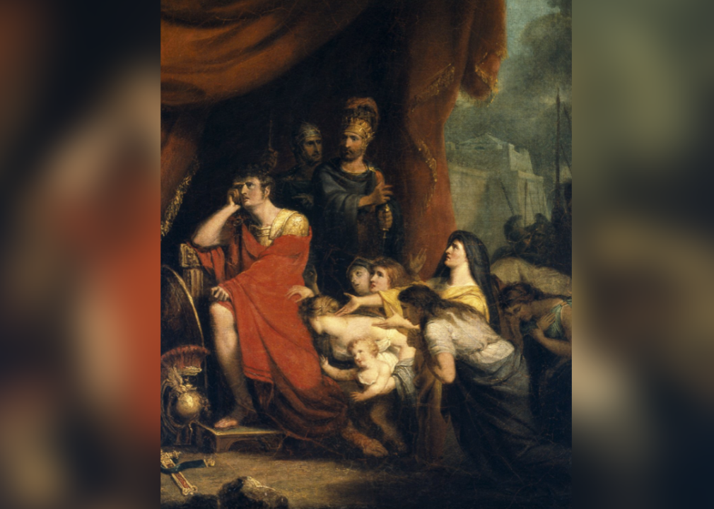 Painting of Volumnia pleading with Coriolanus not to destroy Rome