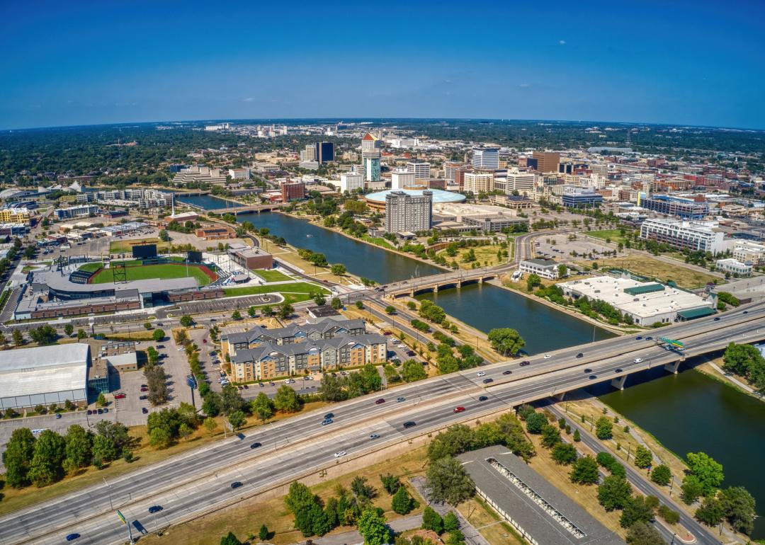 Aerial view downtown Wichita.