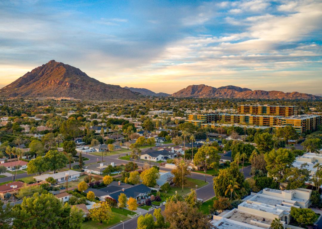 Urban sunset over downtown Scottsdale, Arizona.