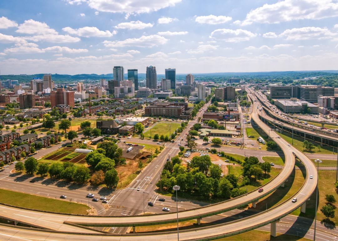 Elevated city view of Birmingham Alabama