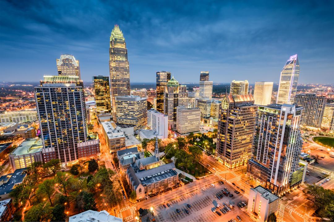 Charlotte cityscape at night.