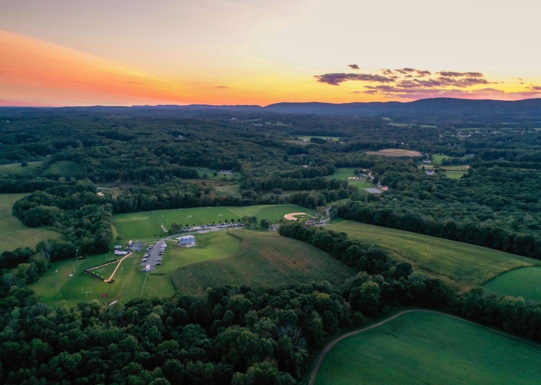 Elevated view of Woodbourne Park in Wantage at dusk.