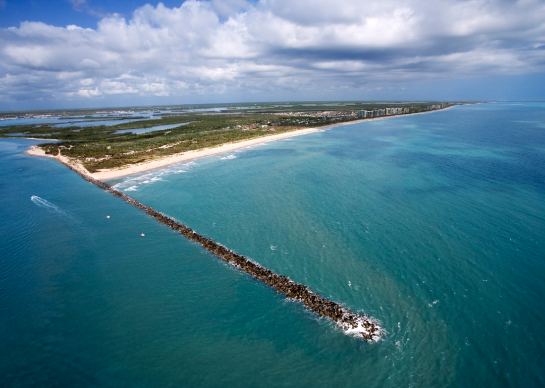 Aeria view of jetty at Fort Pierce.