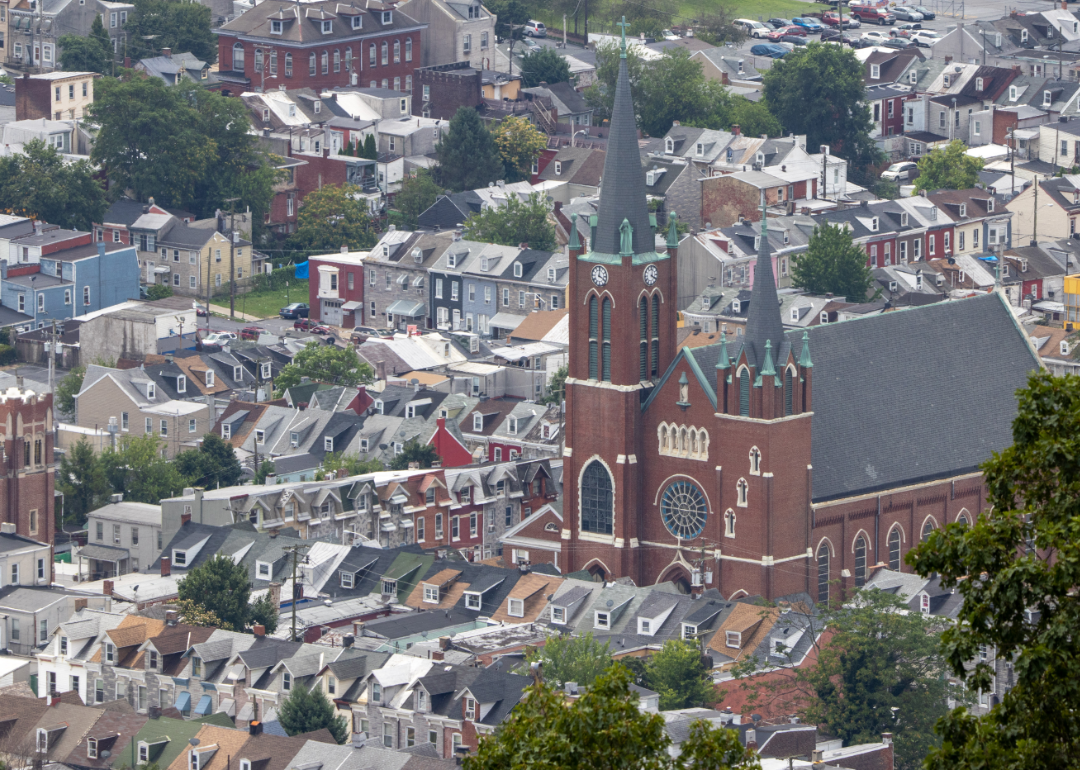 Cityview of neighborhood in Reading and church.