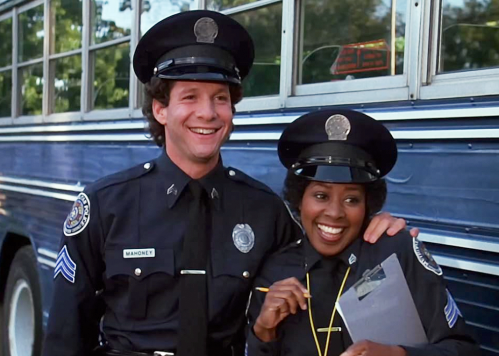 #21. Police Academy 3: Back in Training (1986) Steve Guttenberg and Marion Ramsey in ‘Police Academy 3: Back in Training’.