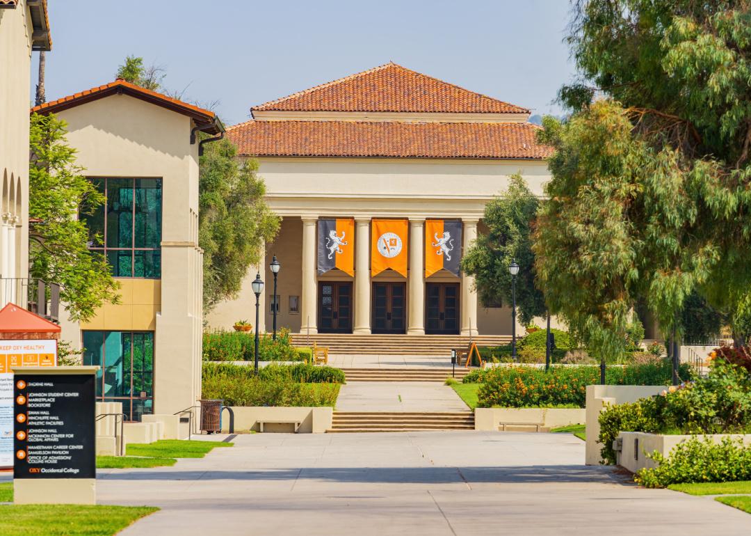 Morning view of Thorne Hall at Occidental College.