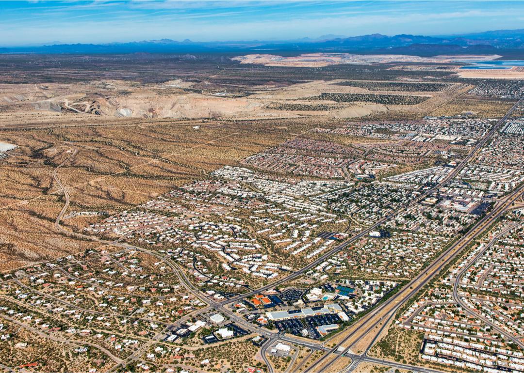 Aerial view of Interstate 19 and neighborhoods.