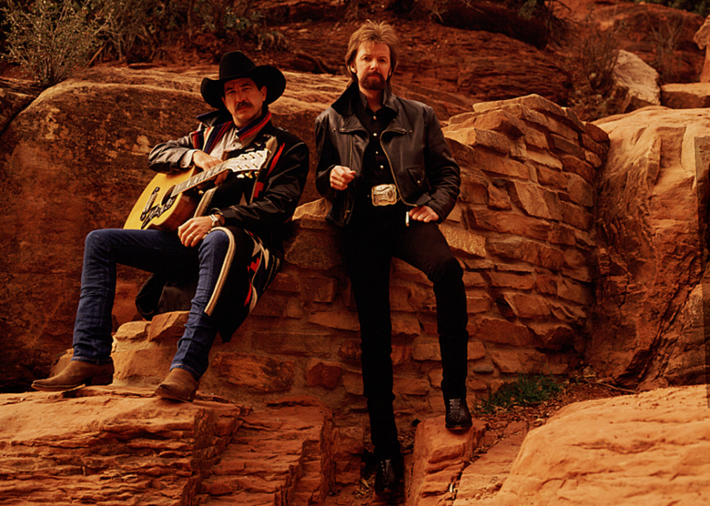Kix Brooks and Ronnie Dunn pose for portrait on the Arizona red rocks.
