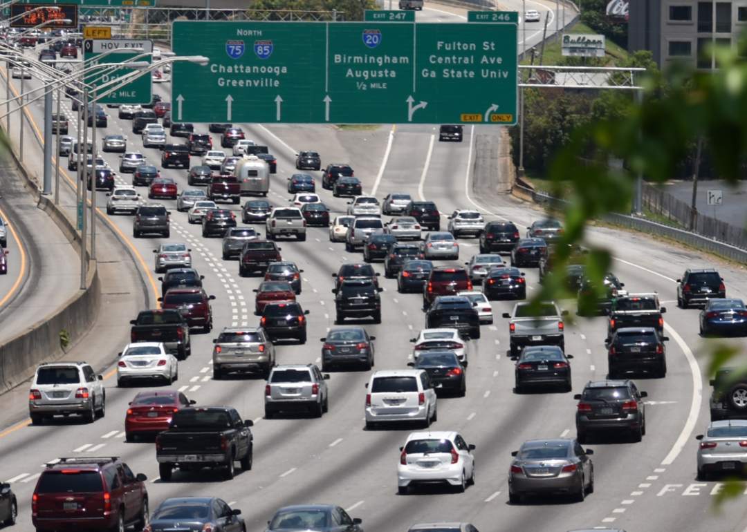 Elevated view of traffic in the Atlanta area.