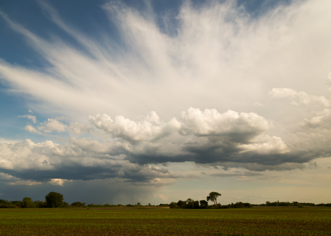 Stormy sky over rural landscape.