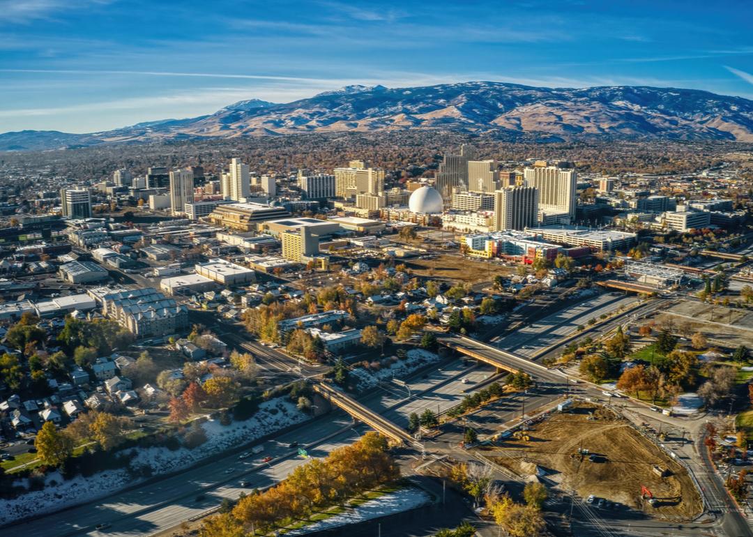 Aerial view of Reno cityscape.