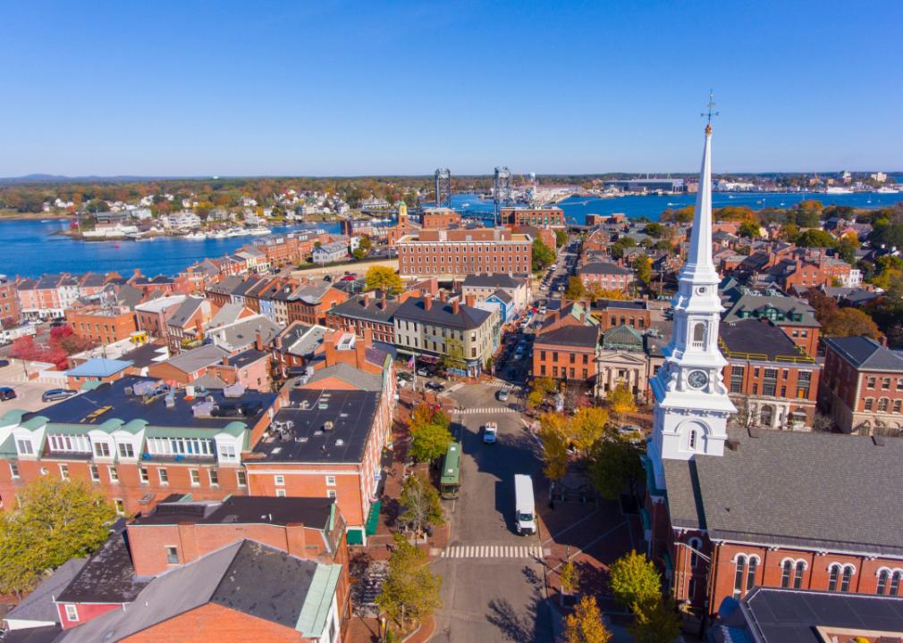 Aerial view of Market Square and North Church in Portsmouth.