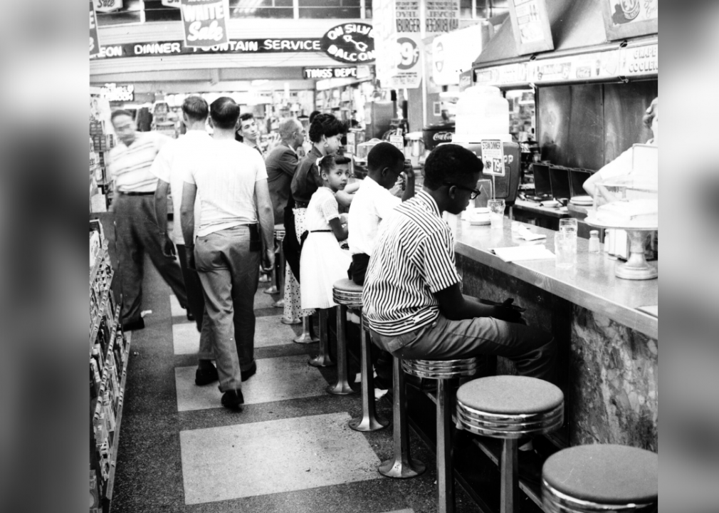 A Civil Rights sit-in led by Clara Luper to desegregate the lunch counter at Katz Drug Store at Main and Robinson in downtown Oklahoma City, Oklahoma, Aug. 26, 1958.