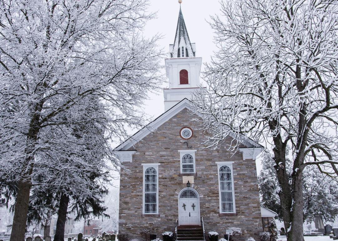 Small church coved in snow in Lebanon, Pennsylvania