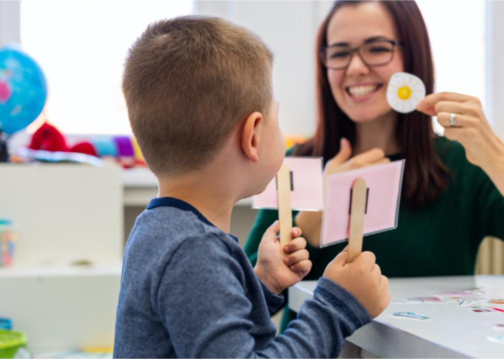 Child working with a speech therapist.