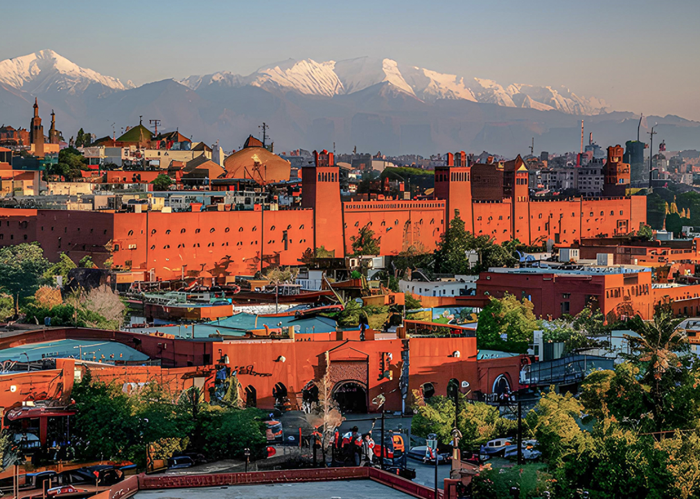 Marrkech city with Atlas Mountains in background.