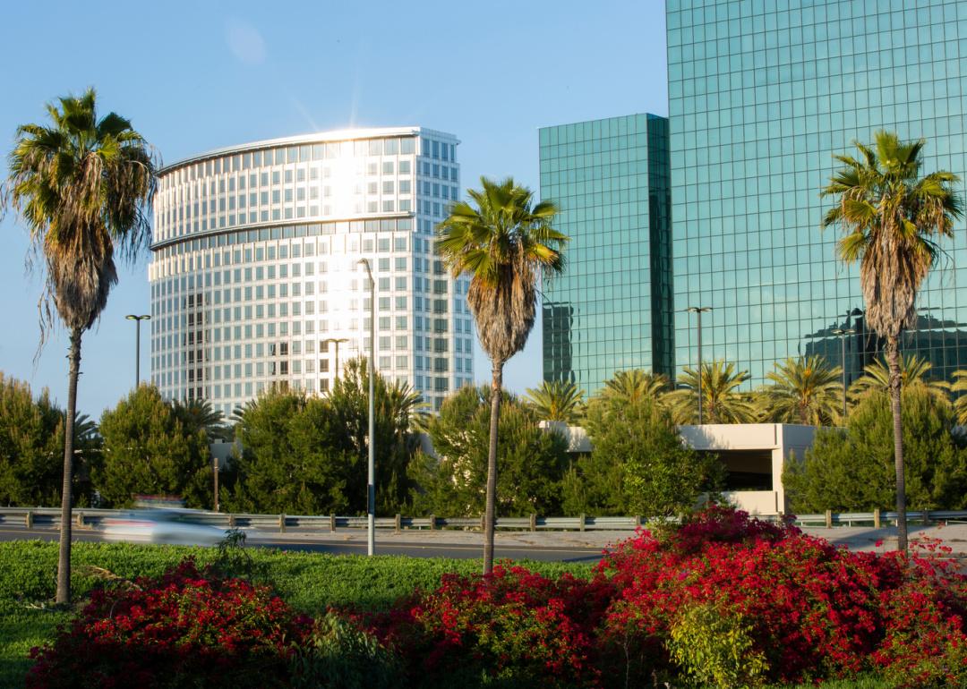 Buildings and park in Costa Mesa, California.