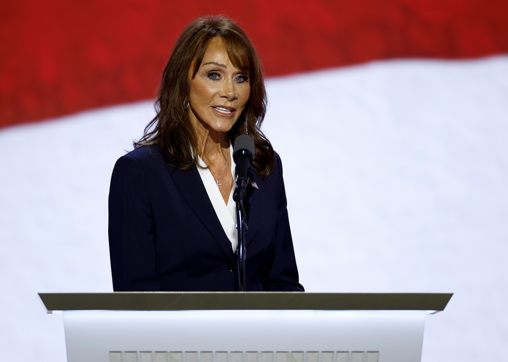 Diane Hendricks speaks on stage at the Republican National Convention in Milwaukee.