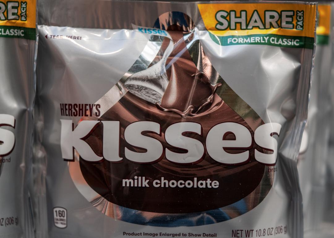 Package of Hershey's Kisses in supermarket.