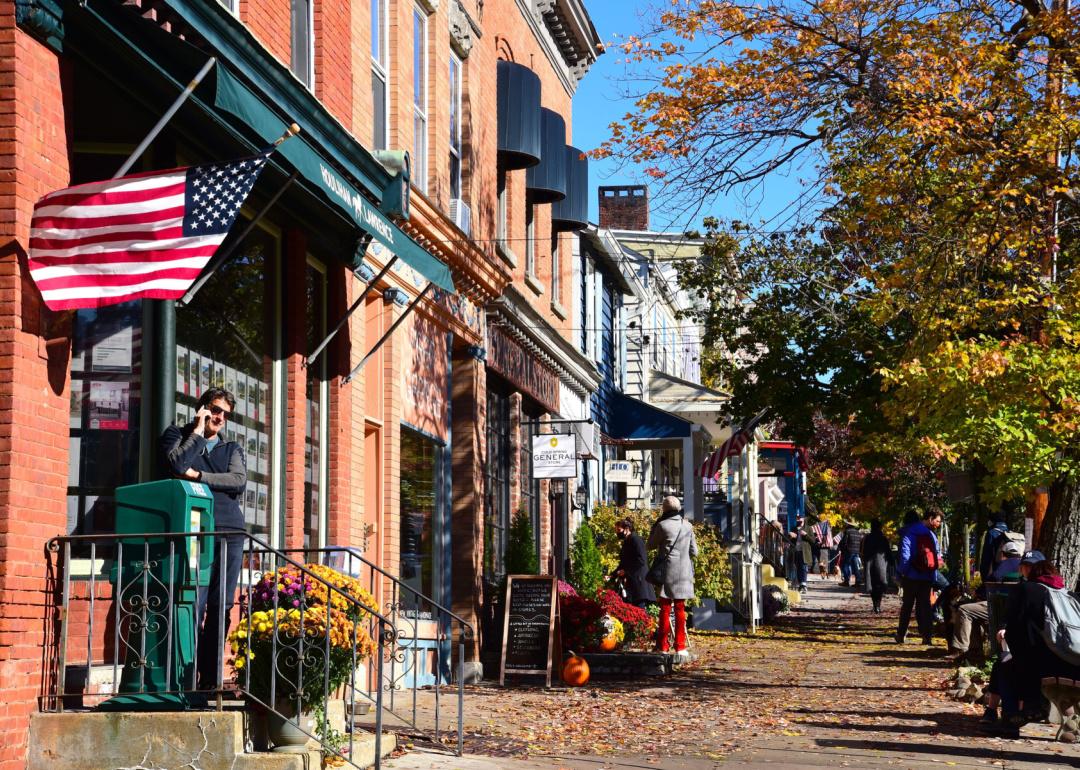 Autumn sidewalk scene in Cold Spring.