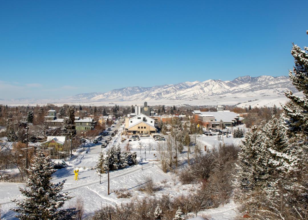 Downtown scenic view of Bozeman in snow