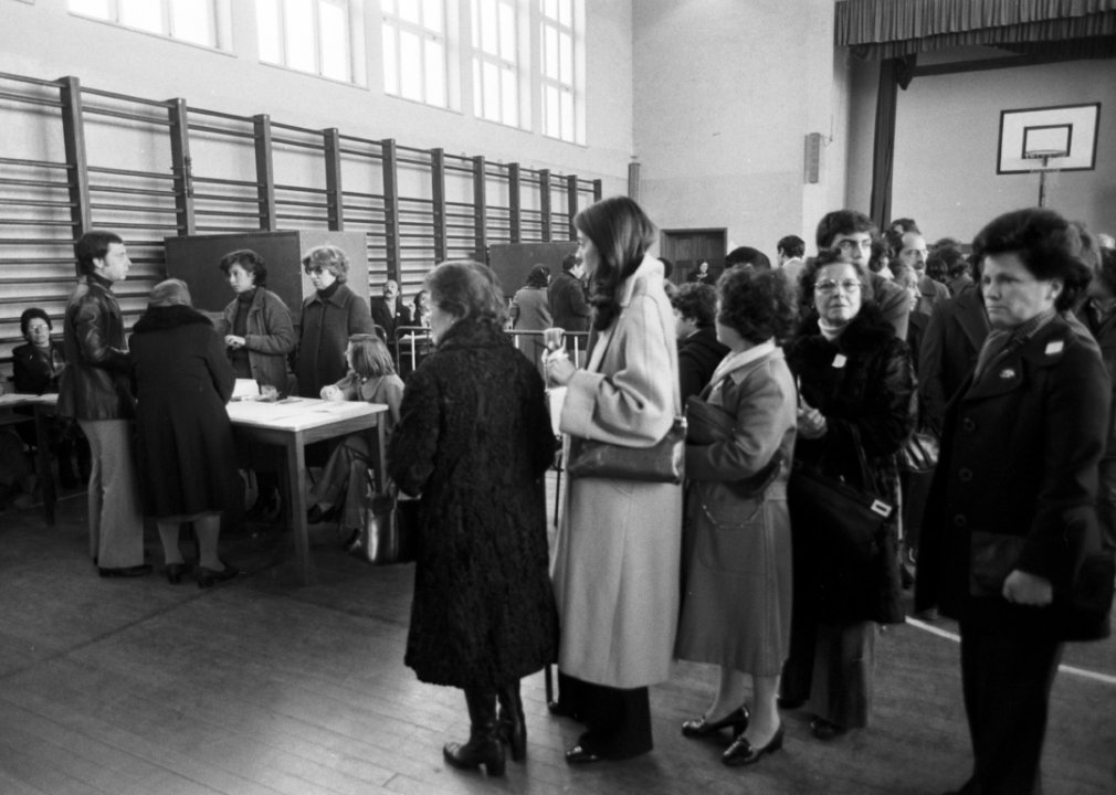 A view of a polling station in Lisbon before the presidential election on Dec. 8, 1980