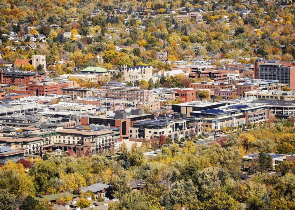 Colorado: Boulder County Aerial view of Boulder City in autumn.