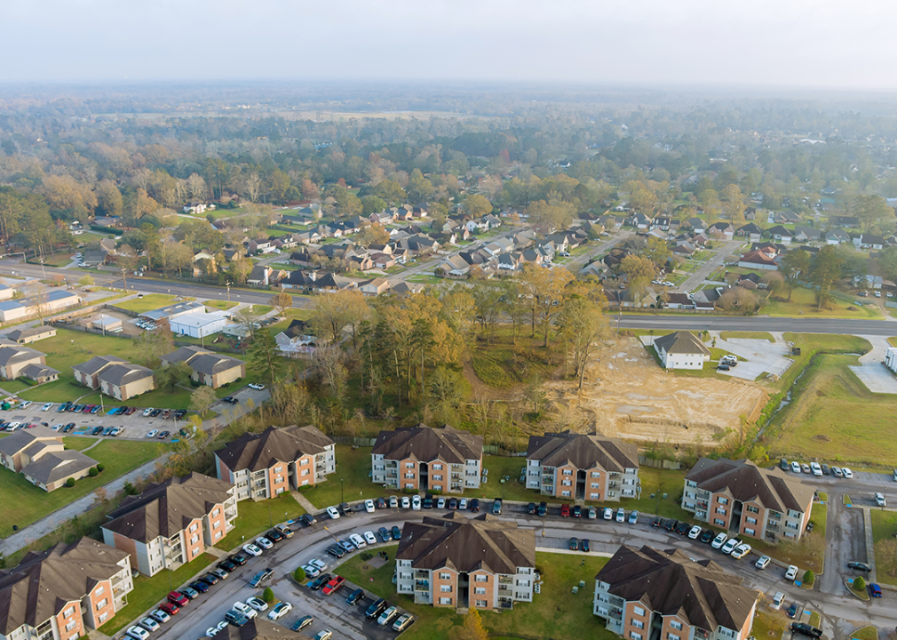 Aerial view of residential housing outside of Baton Rouge.
