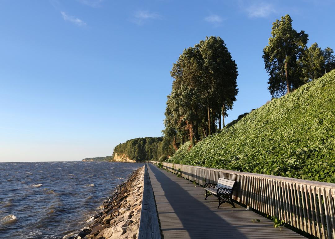 Bay Front Park boardwalk along Chesapeake Bay at Chesapeake Beach.