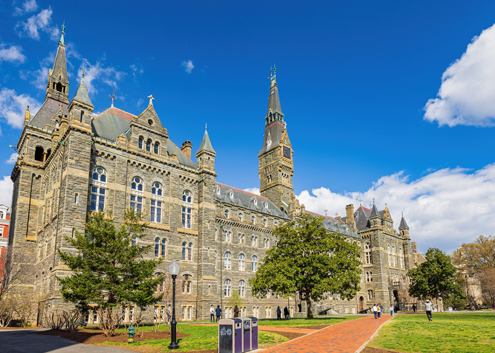 Sunny view of the Healy Hall of Georgetown University.