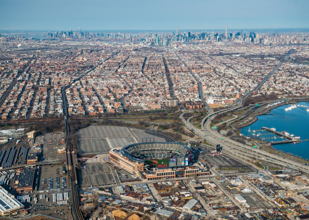 Aerial view of Citifield Stadium in Flushing Meadows, Queens.