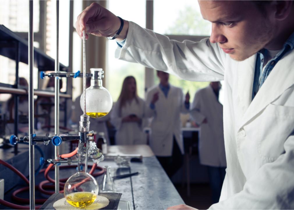 Lab professional working on experiment.