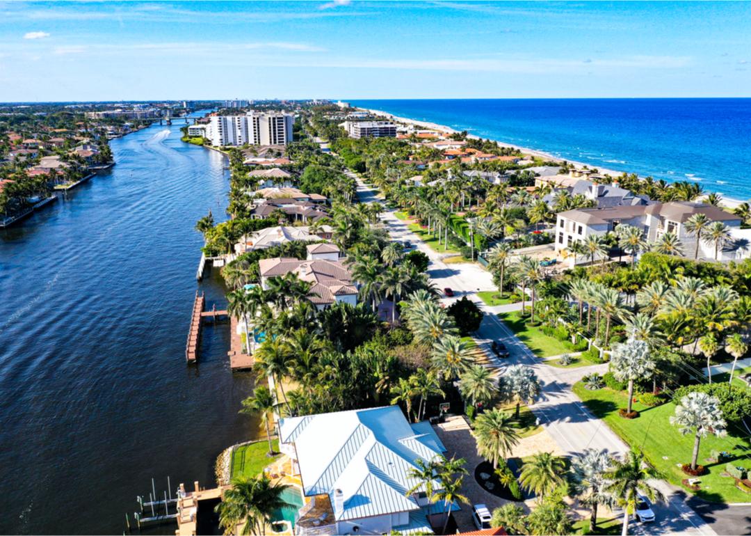 An aerial view of a neighborhood in Highland Beach, Florida.