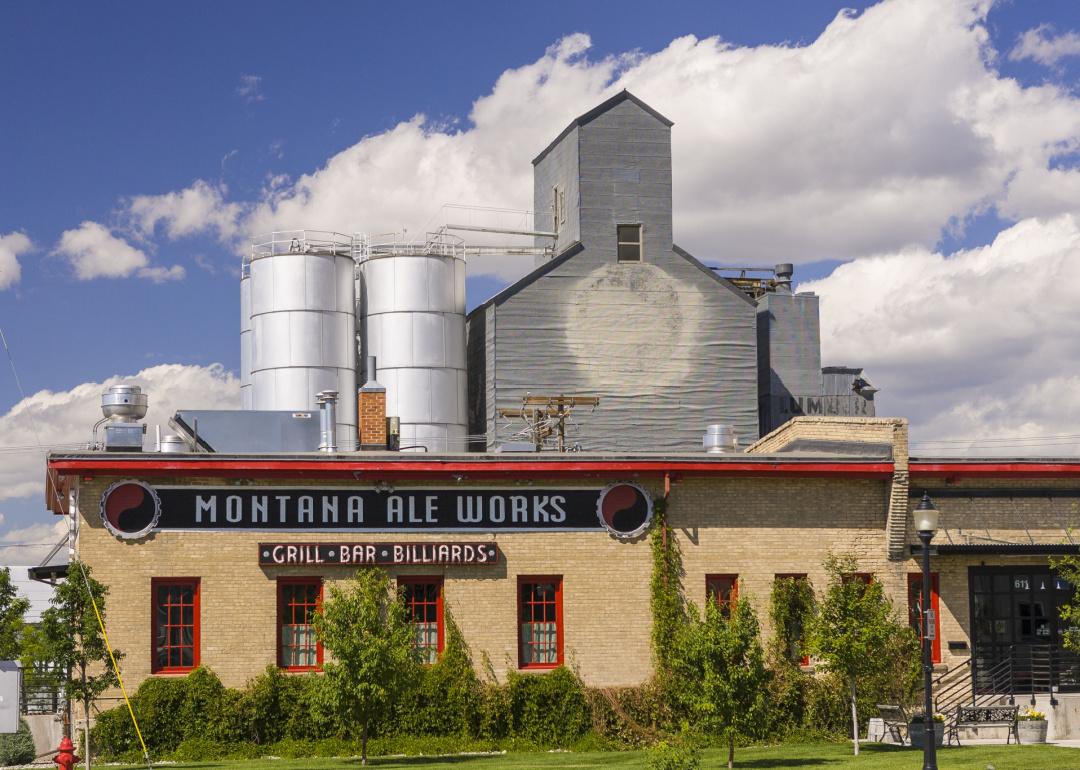 Montana Ale Works microbrewery, with grain elevators at rear.