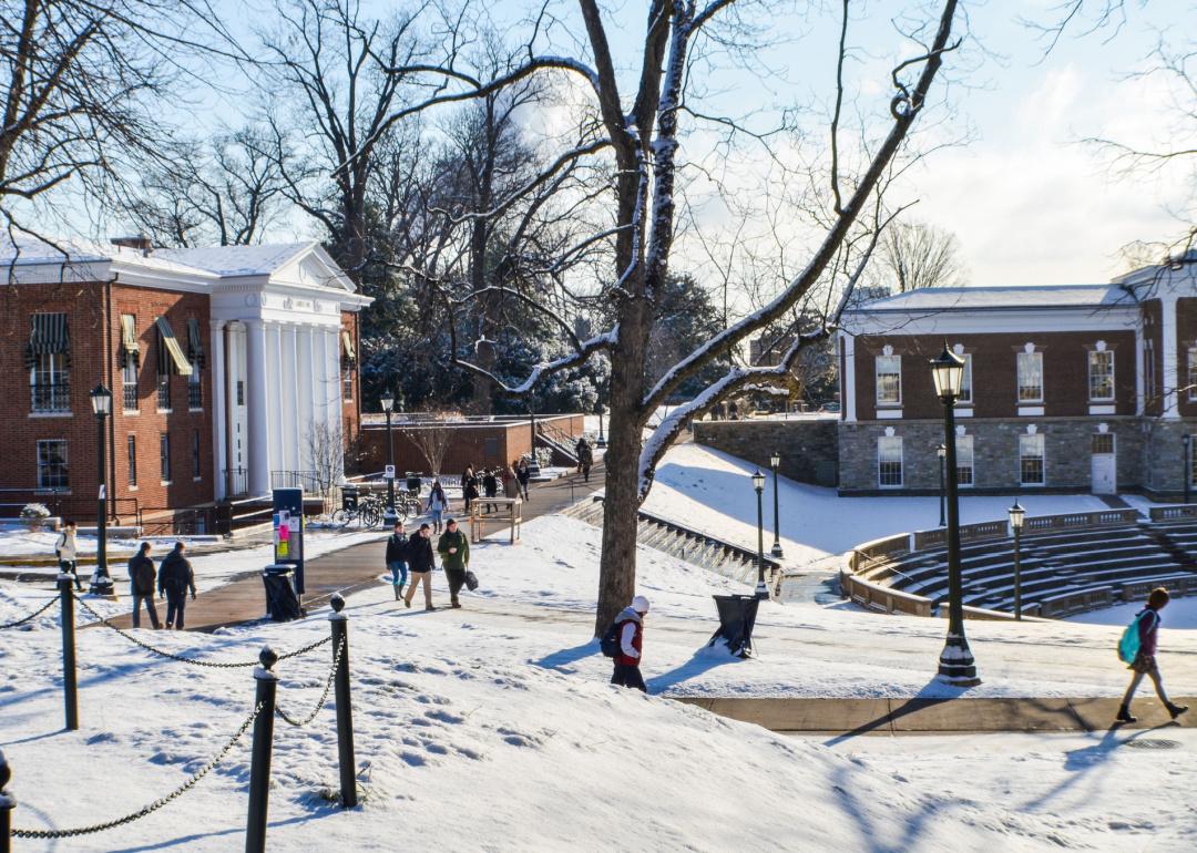 Students at University of Virginia campus in Winter