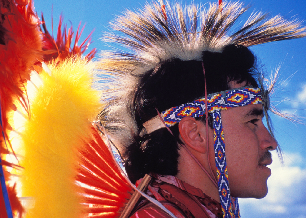 Cherokee Native American poses at  Pow Wow Festival.