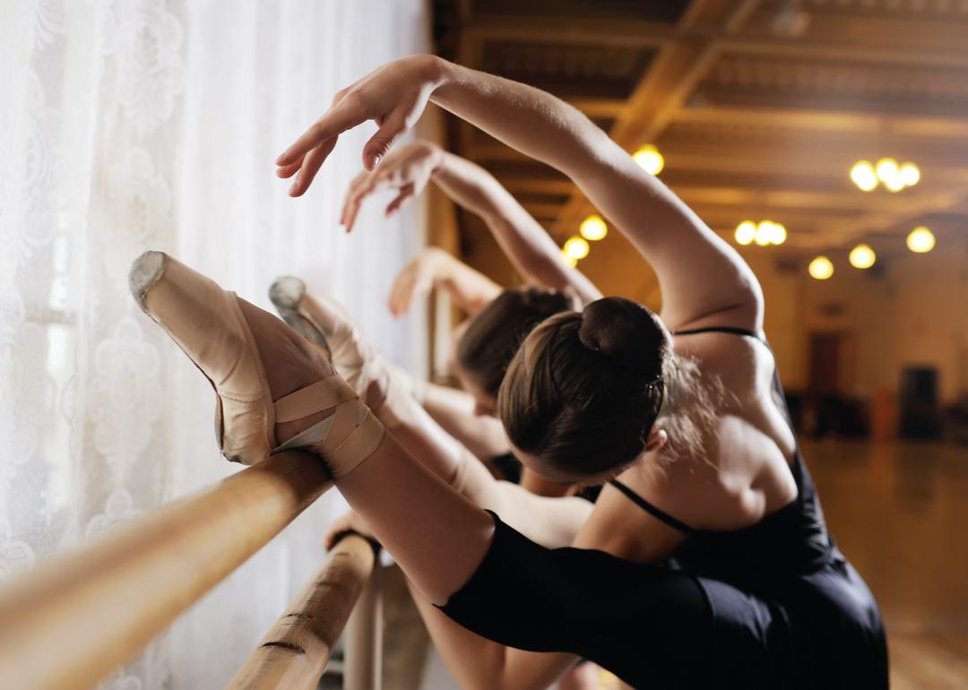 Dancers rehearsing at bar