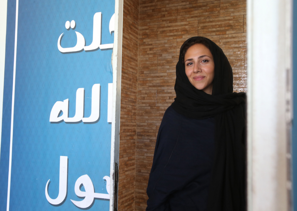 A Saudi woman arrives at a polling station to vote for the municipal elections on Dec. 12, 2015, in Jeddah, Saudi Arabia